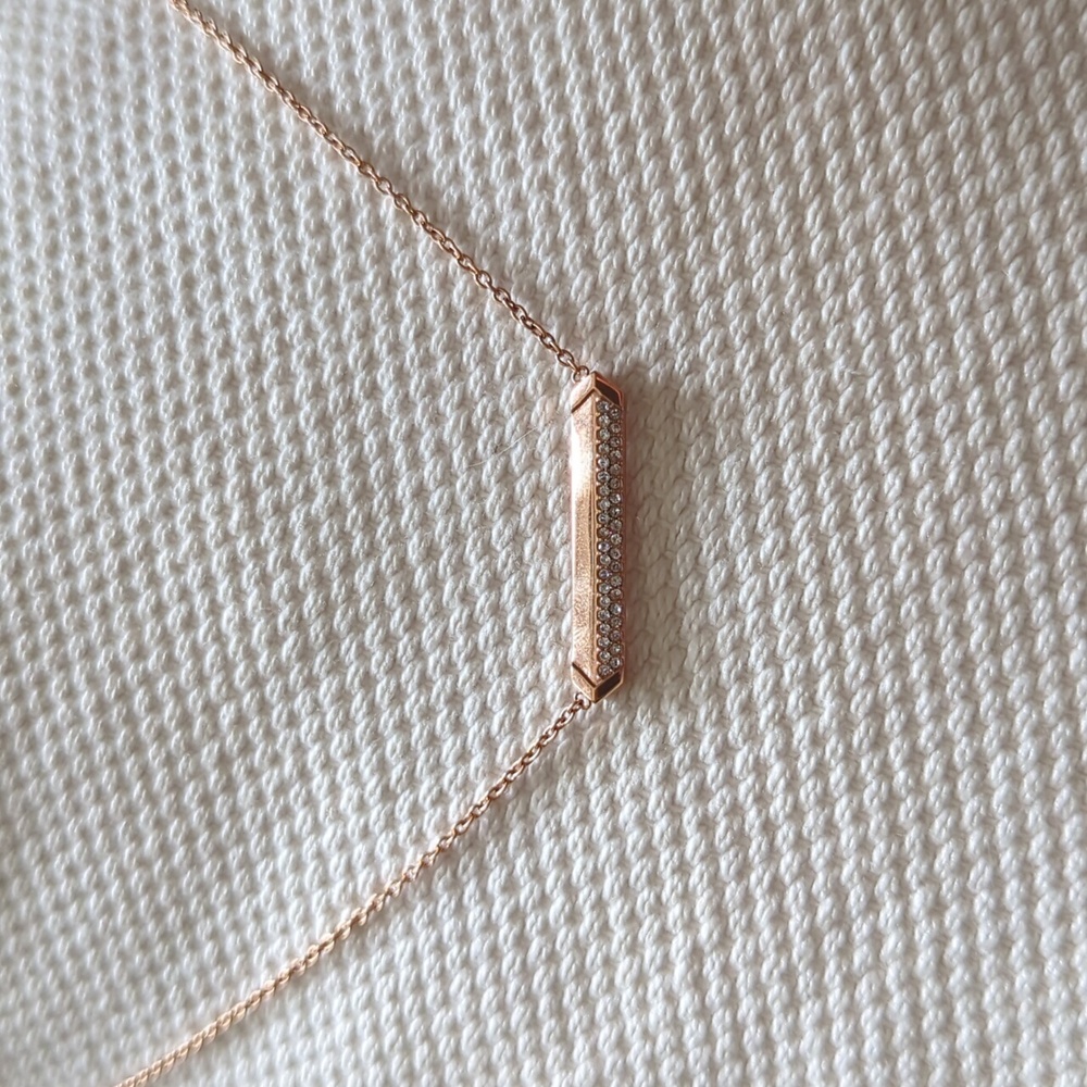 Fossil Chevron Pave Necklace Rose Gold